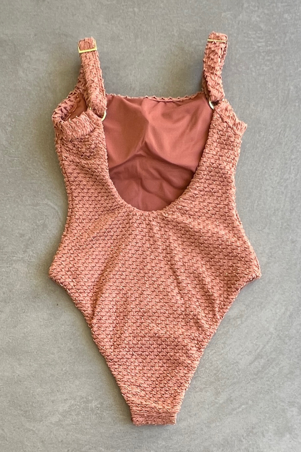 Toffee Brown Sparkling Mermaid Weave Textured Fernanda One Piece Swimwear