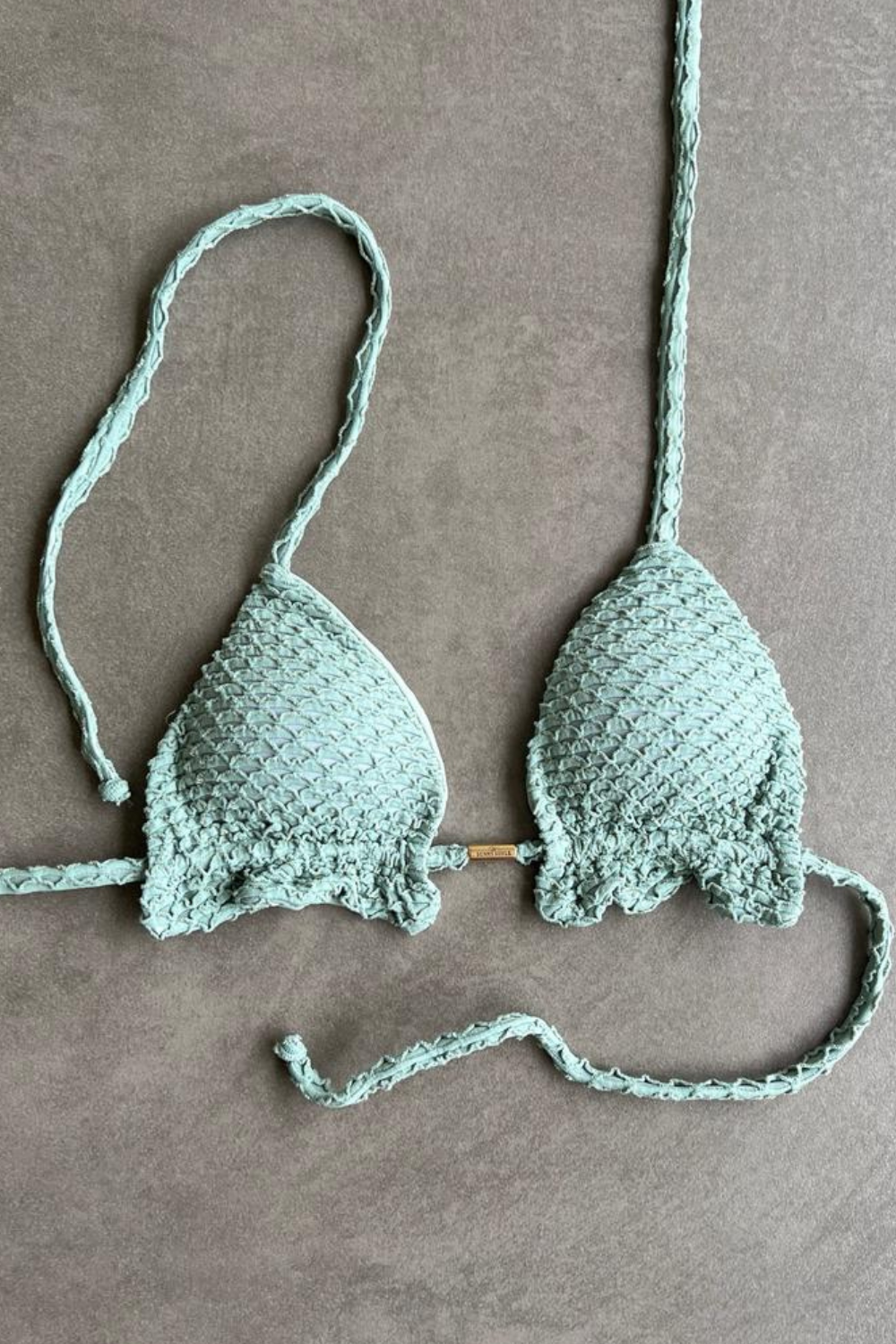 Seafoam Green Sparkling Mermaid Weave Textured Triangle Frill Bikini Top
