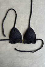 Load image into Gallery viewer, Glamour Black Sparkling Mermaid Weave Textured Triangle Frill Bikini Top