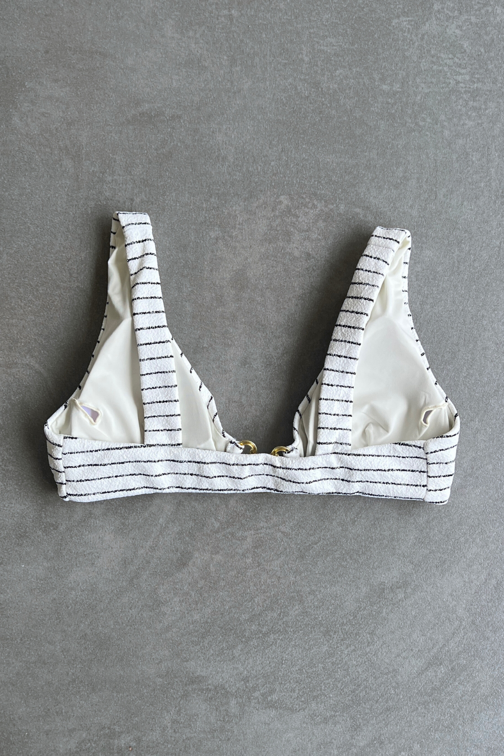 White & Black Seashore Striped Textured Cassia Bikini Top