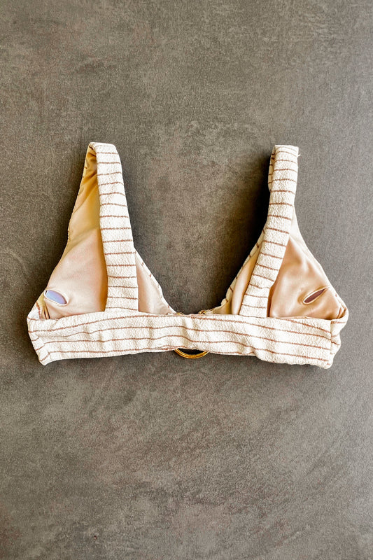 White & Brown Seashore Striped Textured Cassia Bikini Top