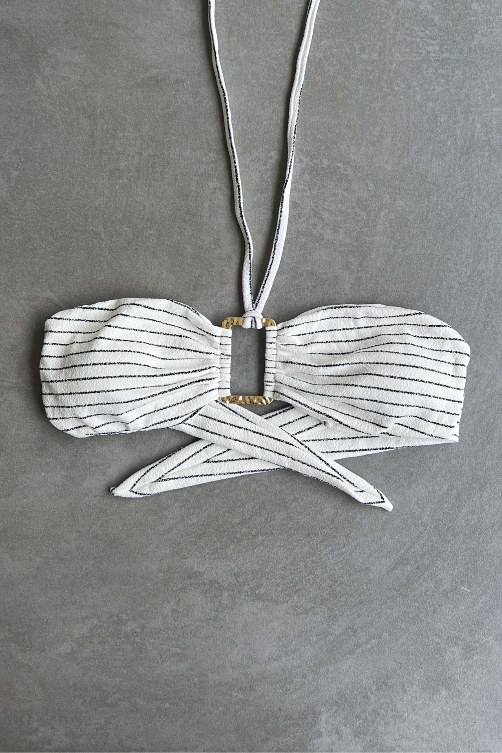 White & Black Seashore Striped Textured Strapless Bikini Top