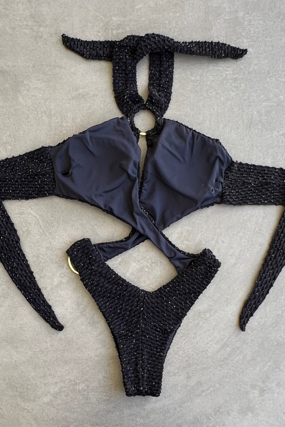 Glamour Black Sparkling Mermaid Weave Textured Julia One Piece Swimwear