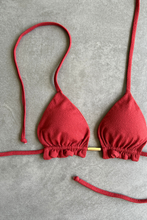 Load image into Gallery viewer, Glazed Cherry Seashore Textured Triangle Frill Bikini Top