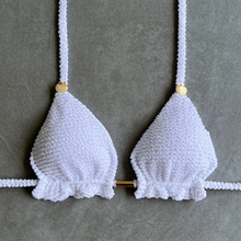 Load image into Gallery viewer, Pure White Textured Triangle Frill Bikini Top