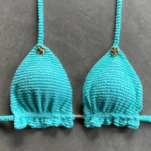 Load image into Gallery viewer, Curazao Blue Textured Triangle Frill Bikini Top