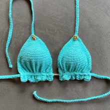 Load image into Gallery viewer, Curazao Blue Textured Triangle Frill Bikini Top