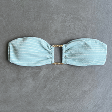 Load image into Gallery viewer, Blue & White Seashore Striped Textured Strapless Bikini Top