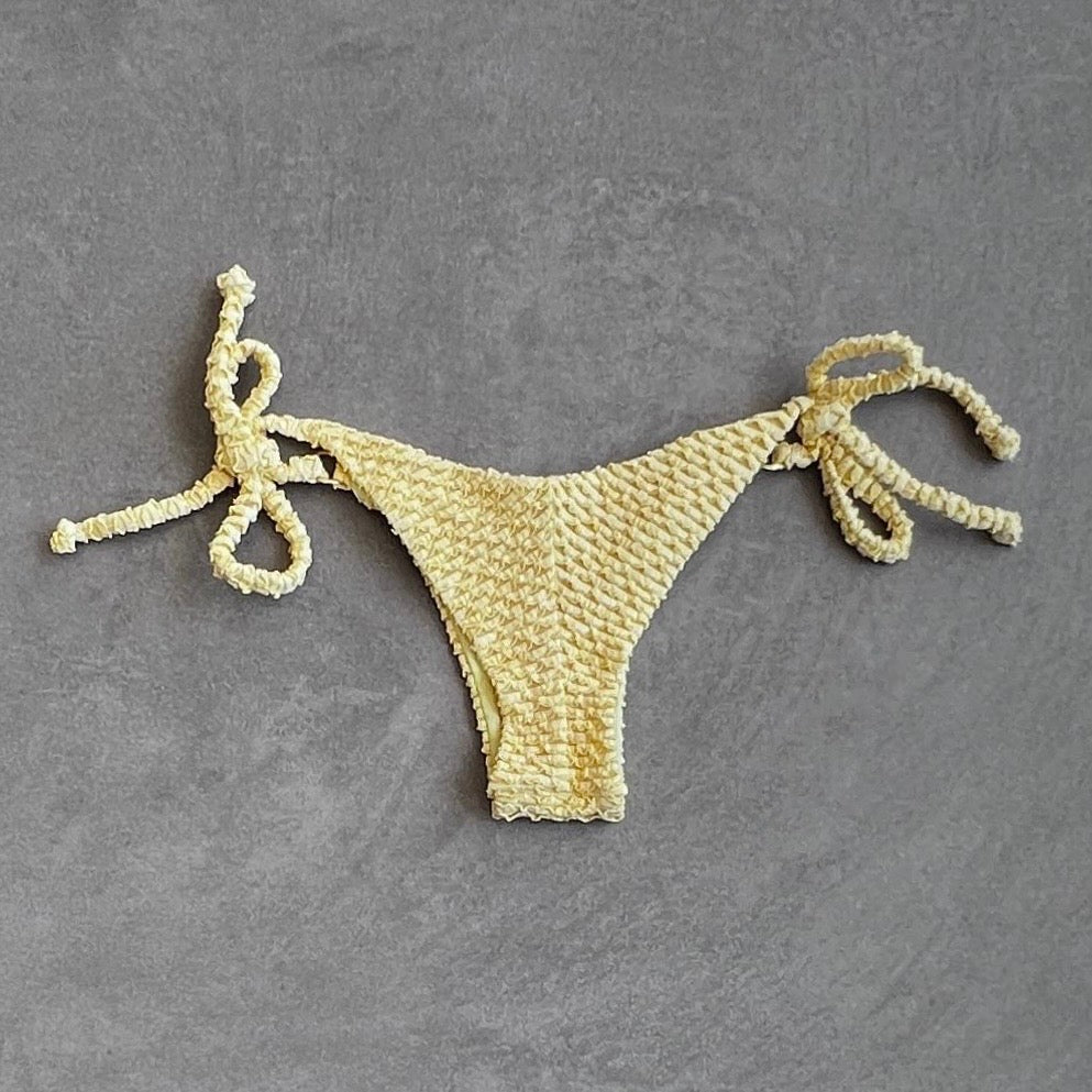 Yellow Sparkling Mermaid Weave Textured Katie Side Tie Bikini Bottom