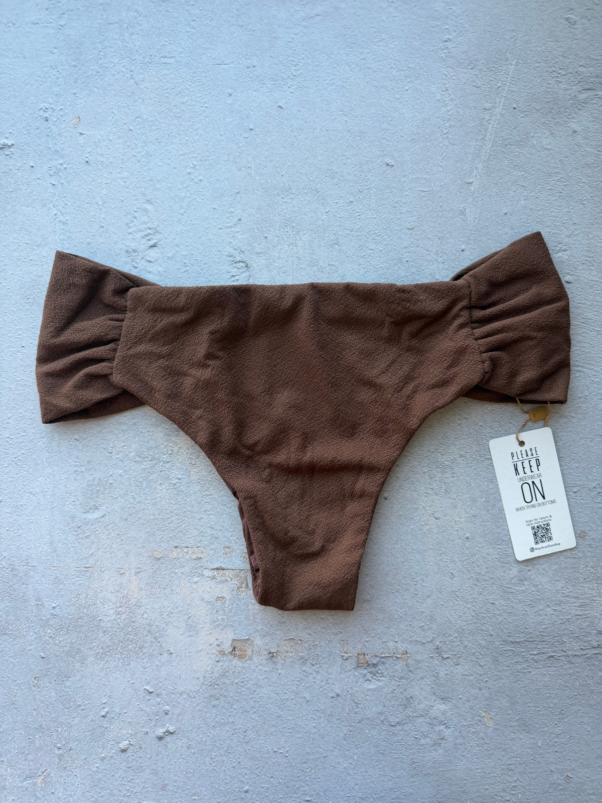 Cacau Brown Seashore Textured Classy Cheeky Bikini Bottom