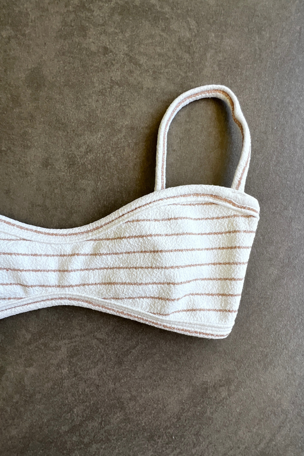 White & Brown Seashore Striped Textured Tati Bikini Top