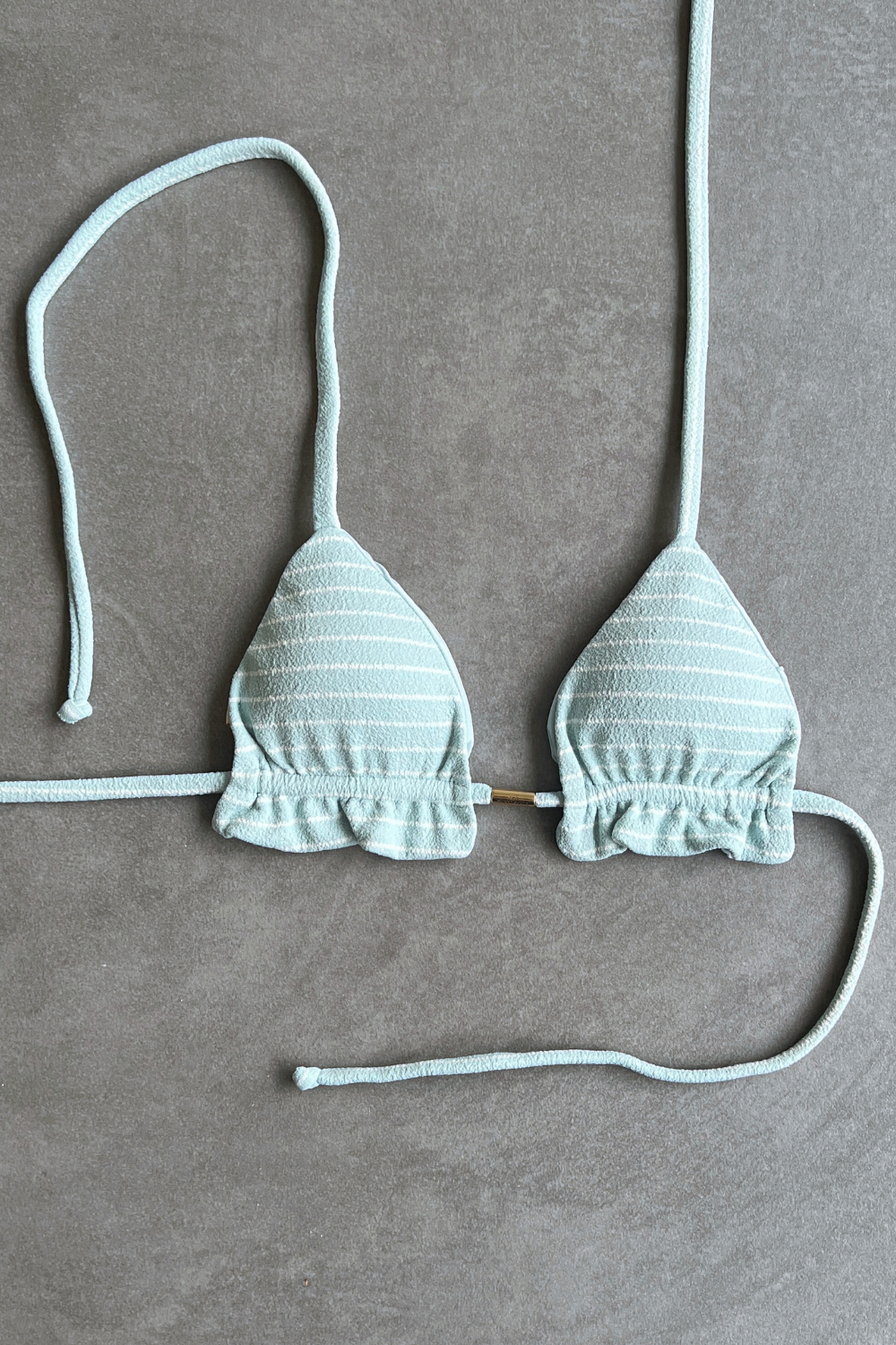 Blue & White Seashore Striped Textured Triangle Frill Bikini Top