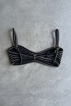 Load image into Gallery viewer, Black & White Seashore Striped Textured Tati Bikini Top