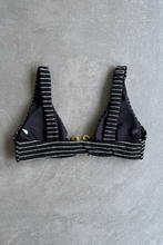 Load image into Gallery viewer, Black & White Seashore Striped Textured Cassia Bikini Top