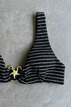 Load image into Gallery viewer, Black & White Seashore Striped Textured Cassia Bikini Top