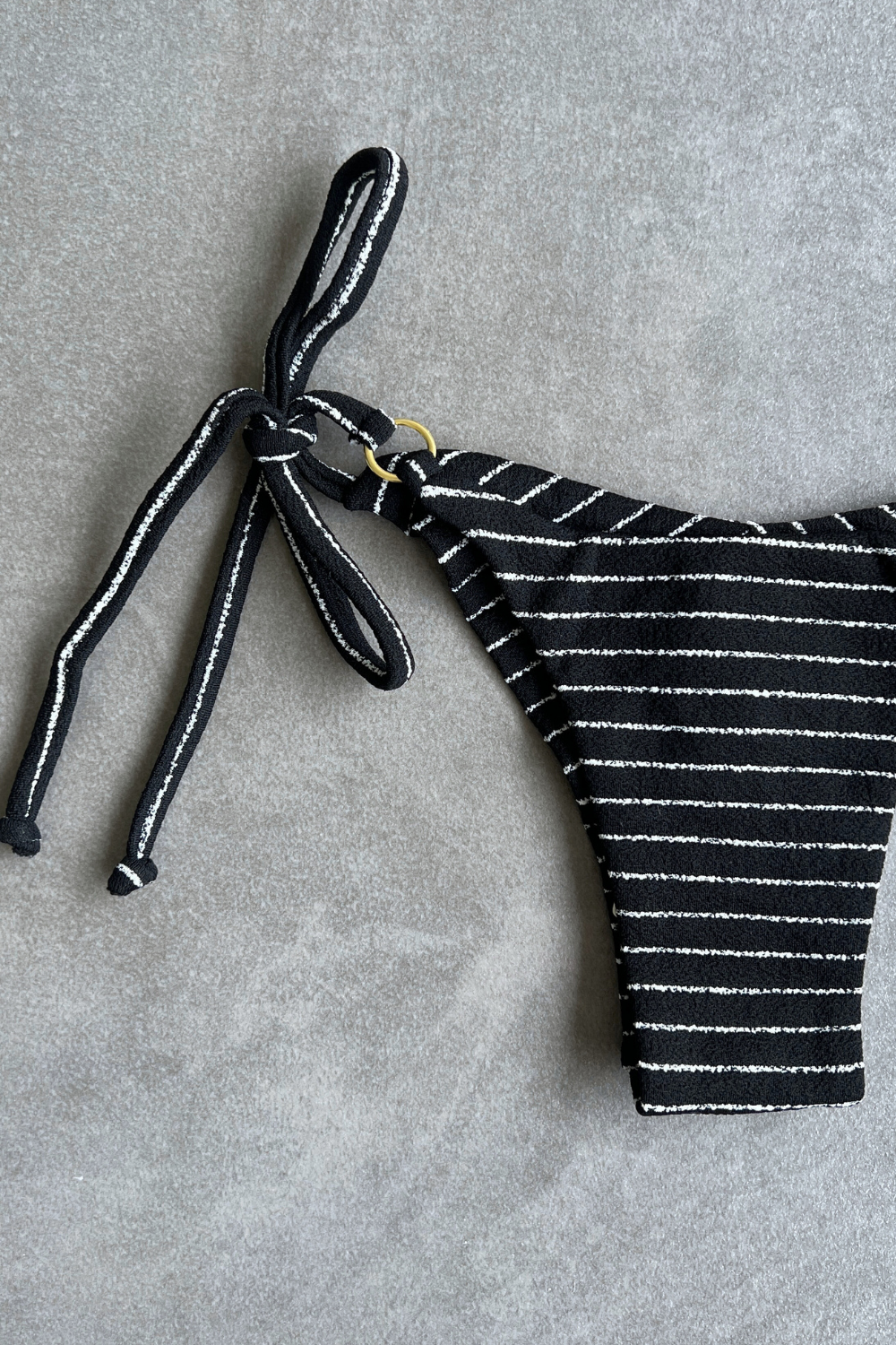 Black & White Seashore Striped Textured Katie Side Tie Bikini Bottom