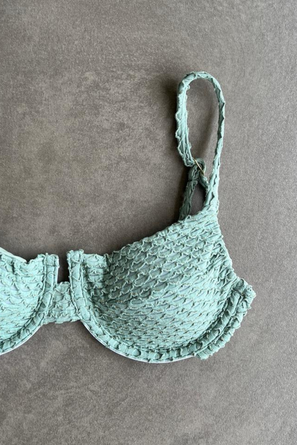 Seafoam Green Sparkling Mermaid Weave Textured Panneled Bikini Top