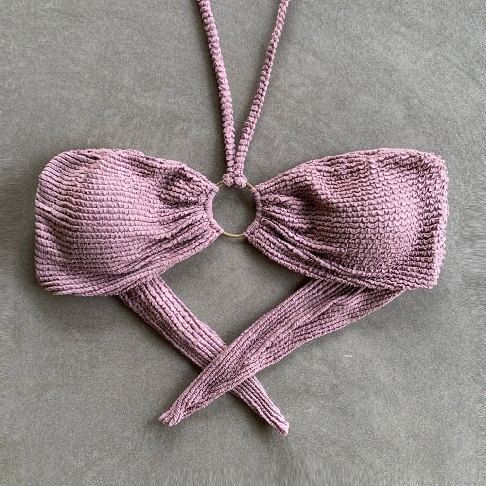 Lavender Mist Textured Strapless Bikini Top