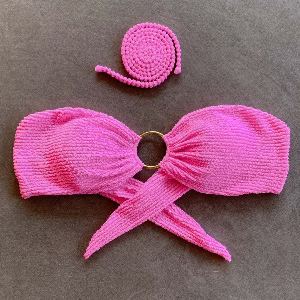 Pink Bliss Textured Strapless Bikini Top