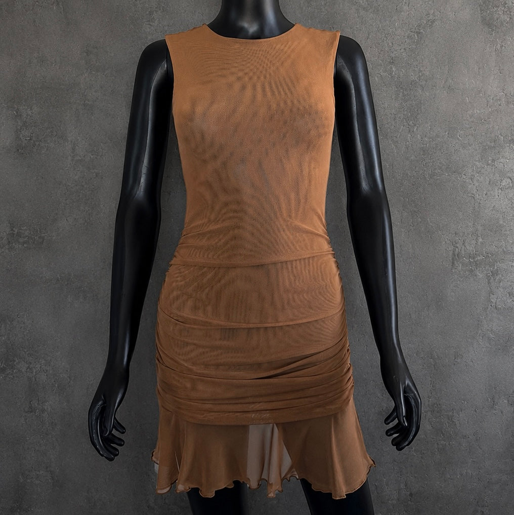 Brown Mesh Tule Dress