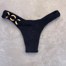 Load image into Gallery viewer, Onyx Black Textured Bia with Rings Bikini Bottom