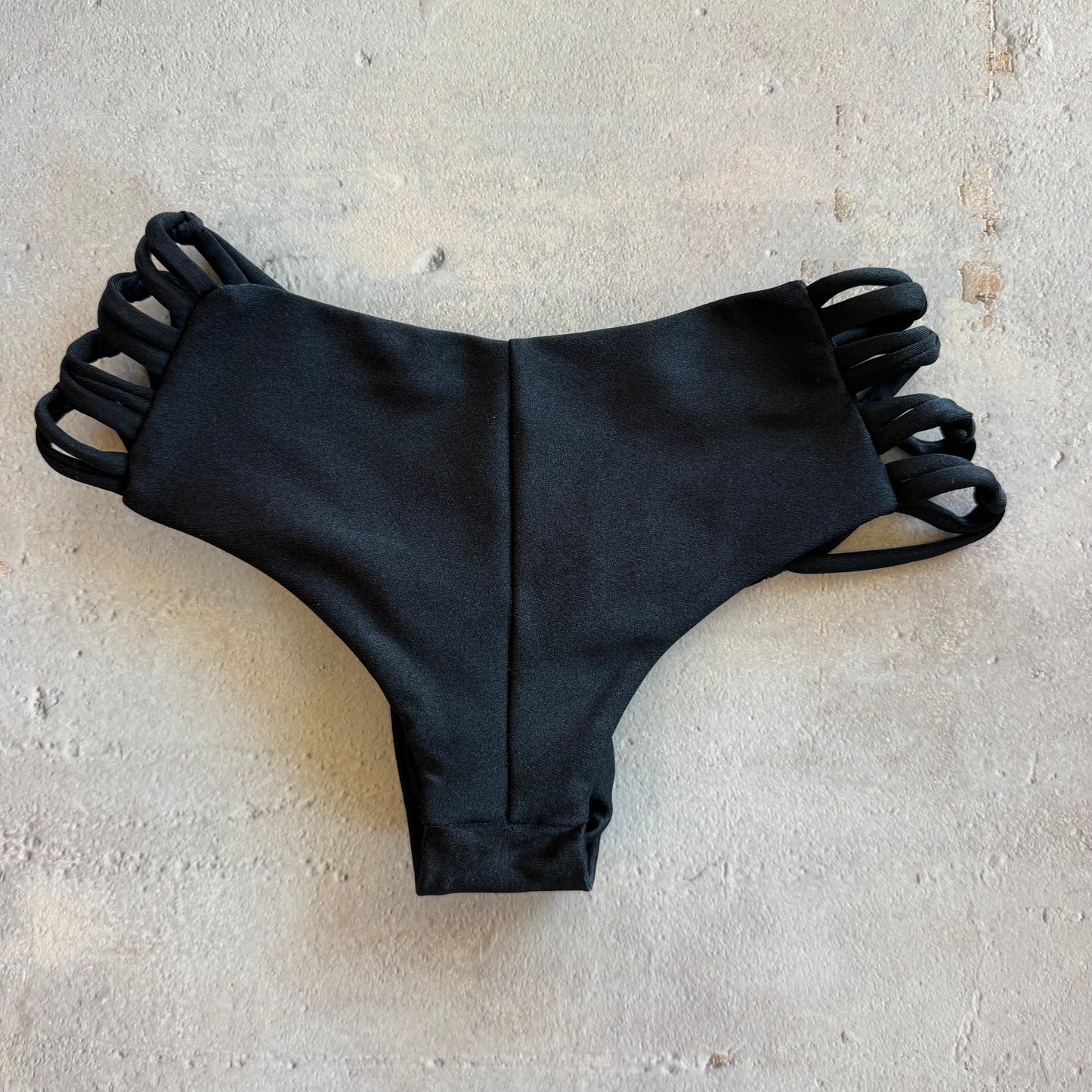 Glossy Black Cheeky Macrame Bikini Bottom