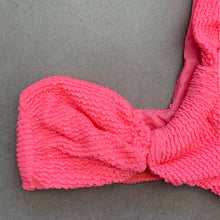 Load image into Gallery viewer, Neon Pink Flamingo Textured Greek Bikini Top