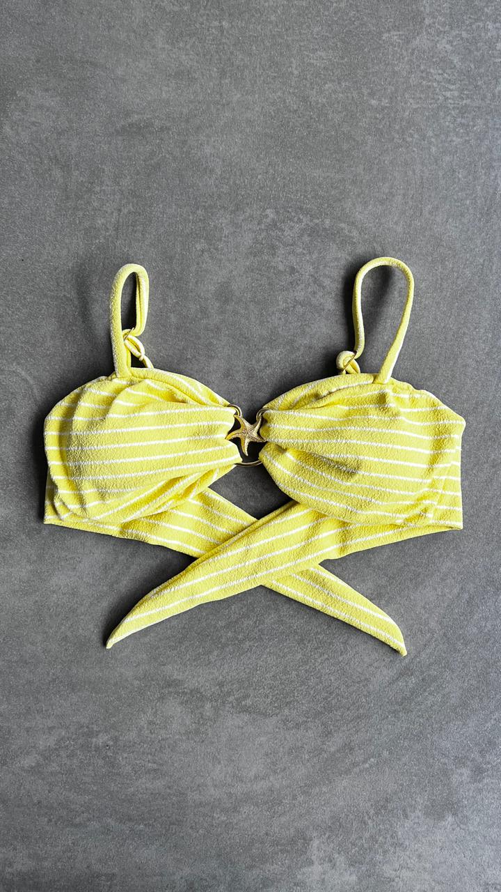 Yellow & White Seashore Striped Textured Elena Bikini Top