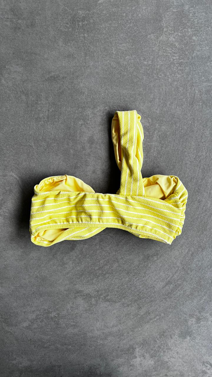 Yellow & White Seashore Striped Textured Greek Bikini Top