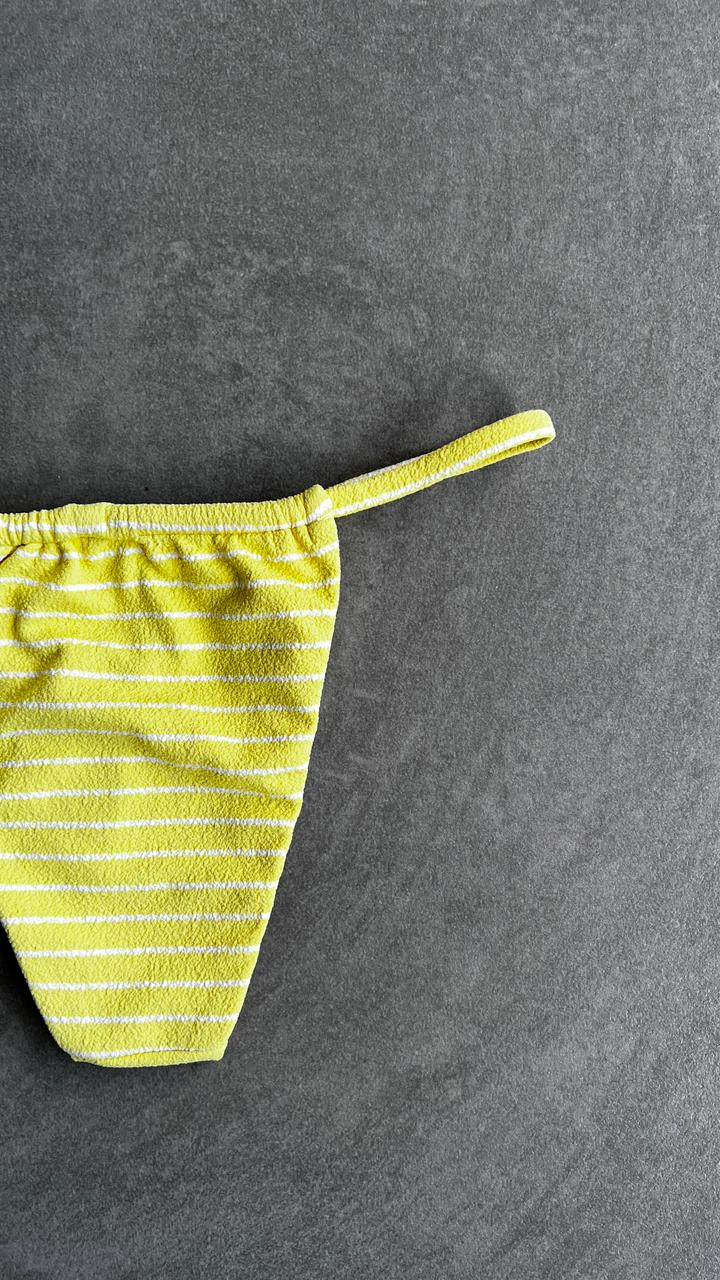 Yellow & White Seashore Striped Textured Minimalist Curtain Bikini Bottom