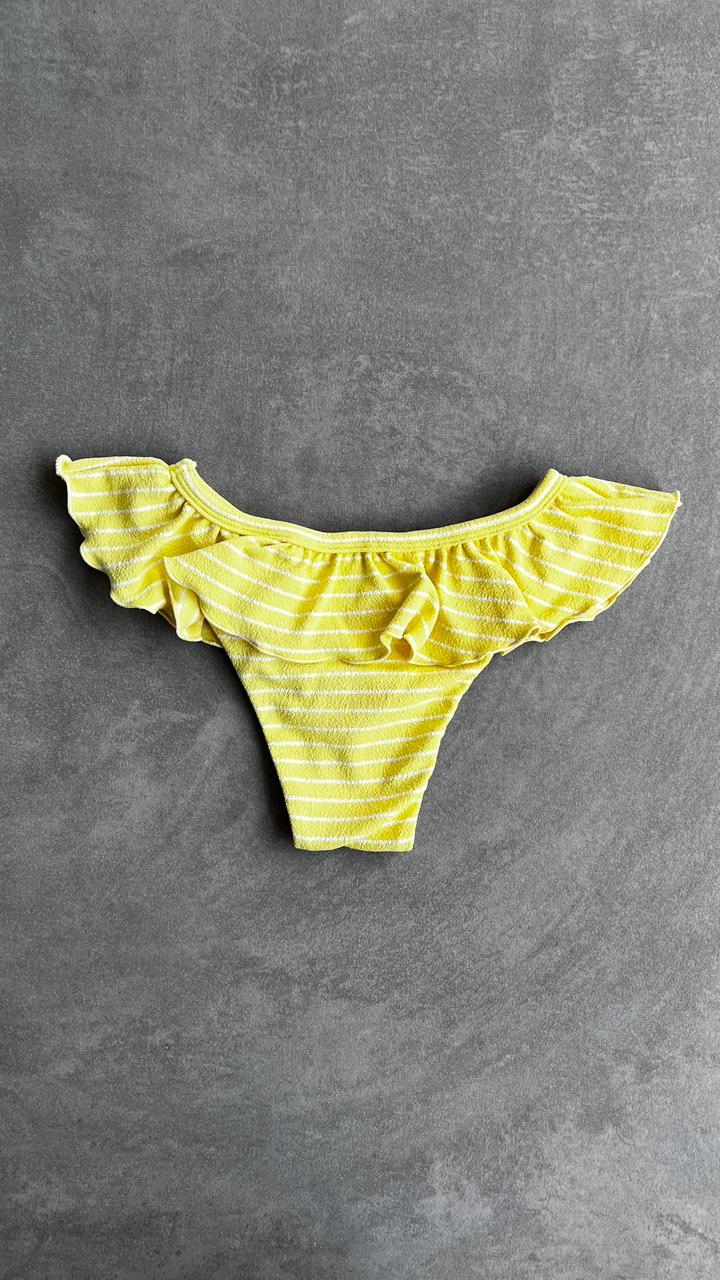 Yellow & White Seashore Striped Textured Brenda Bikini Bottom