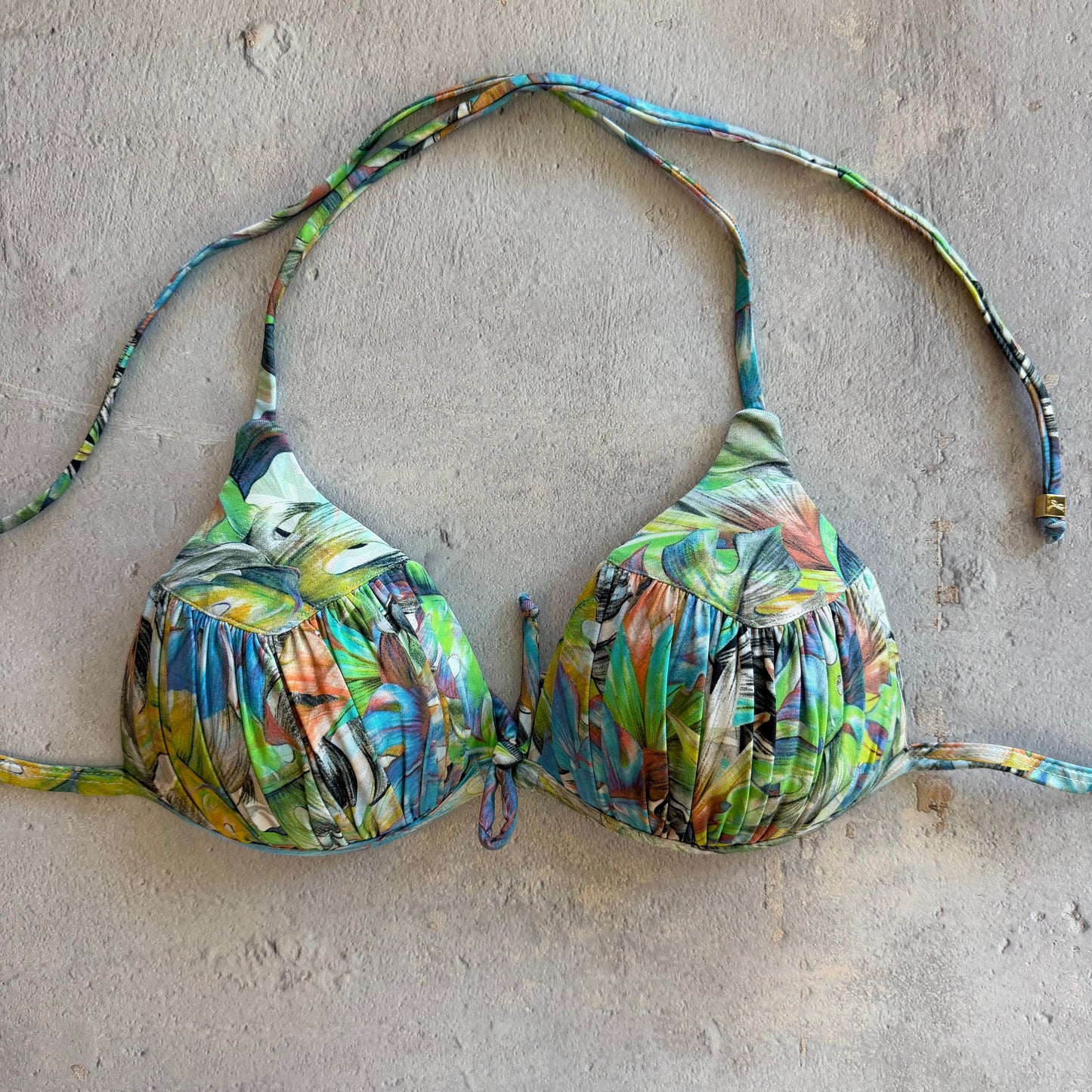 Grey Floral Peach Bikini Top