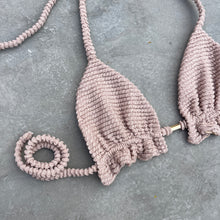 Load image into Gallery viewer, Sand Tropez Beige Textured Triangle Frill Bikini Top
