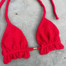 Load image into Gallery viewer, Mexican Chili Red Textured Triangle Frill Bikini Top
