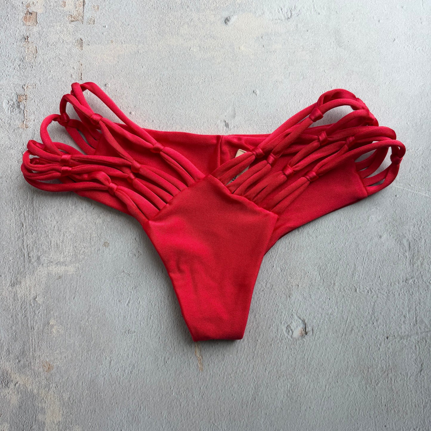 Scarlet Red Shortie Macrame Bikini Bottom