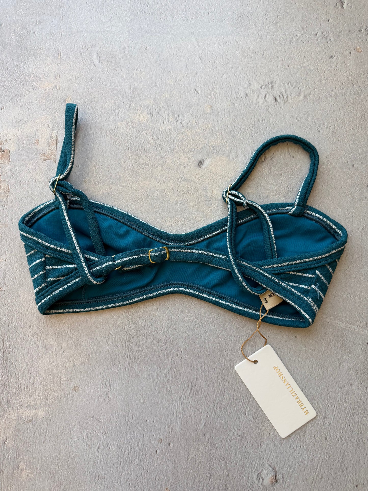 Oil Blue & White Seashore Striped Textured Tati Bikini Top