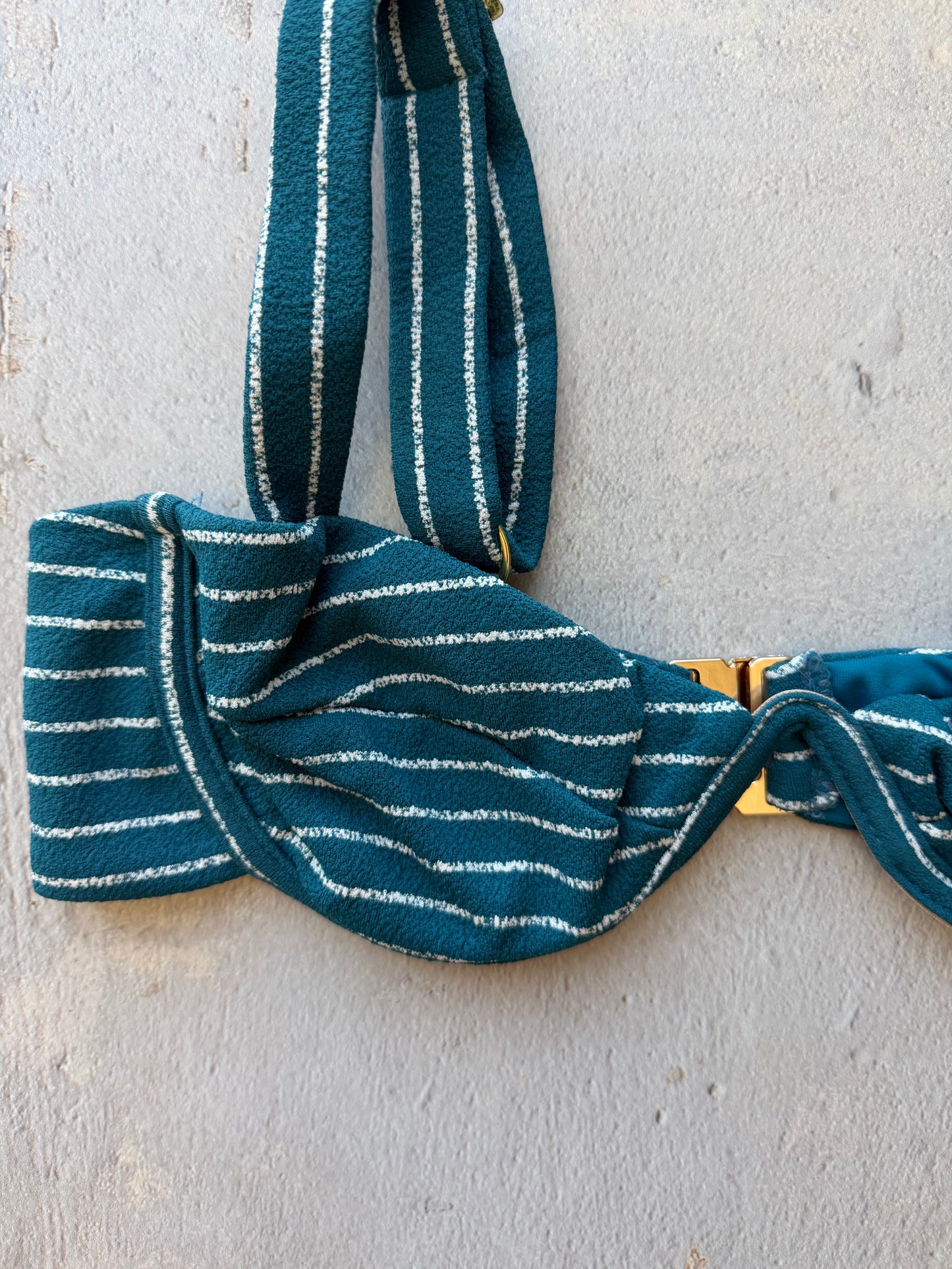 Oil Blue & White Seashore Striped Textured Maya Bikini Top