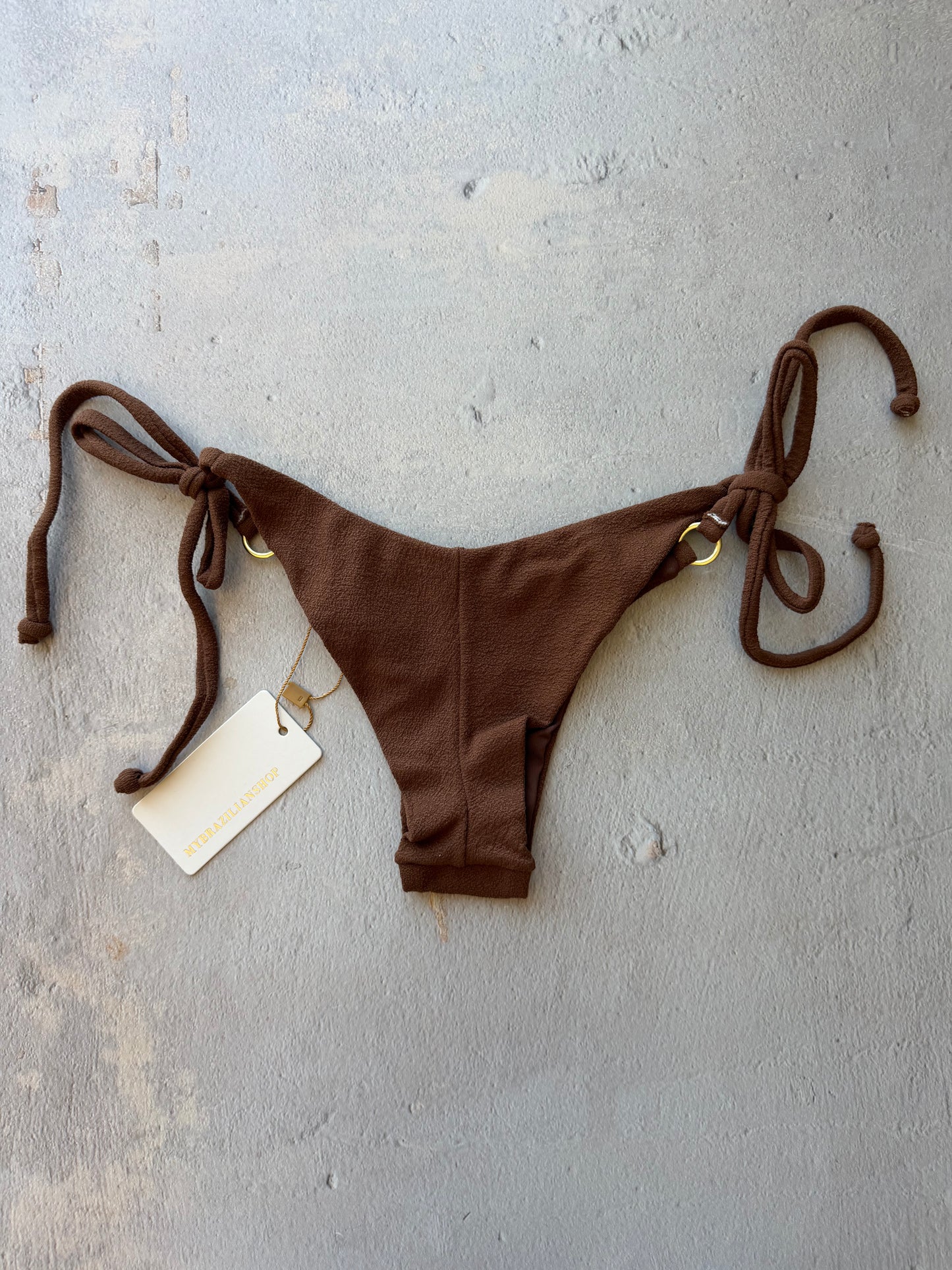 Cacau Brown Seashore Textured Minimalist Katie Side Tie Bikini Bottom