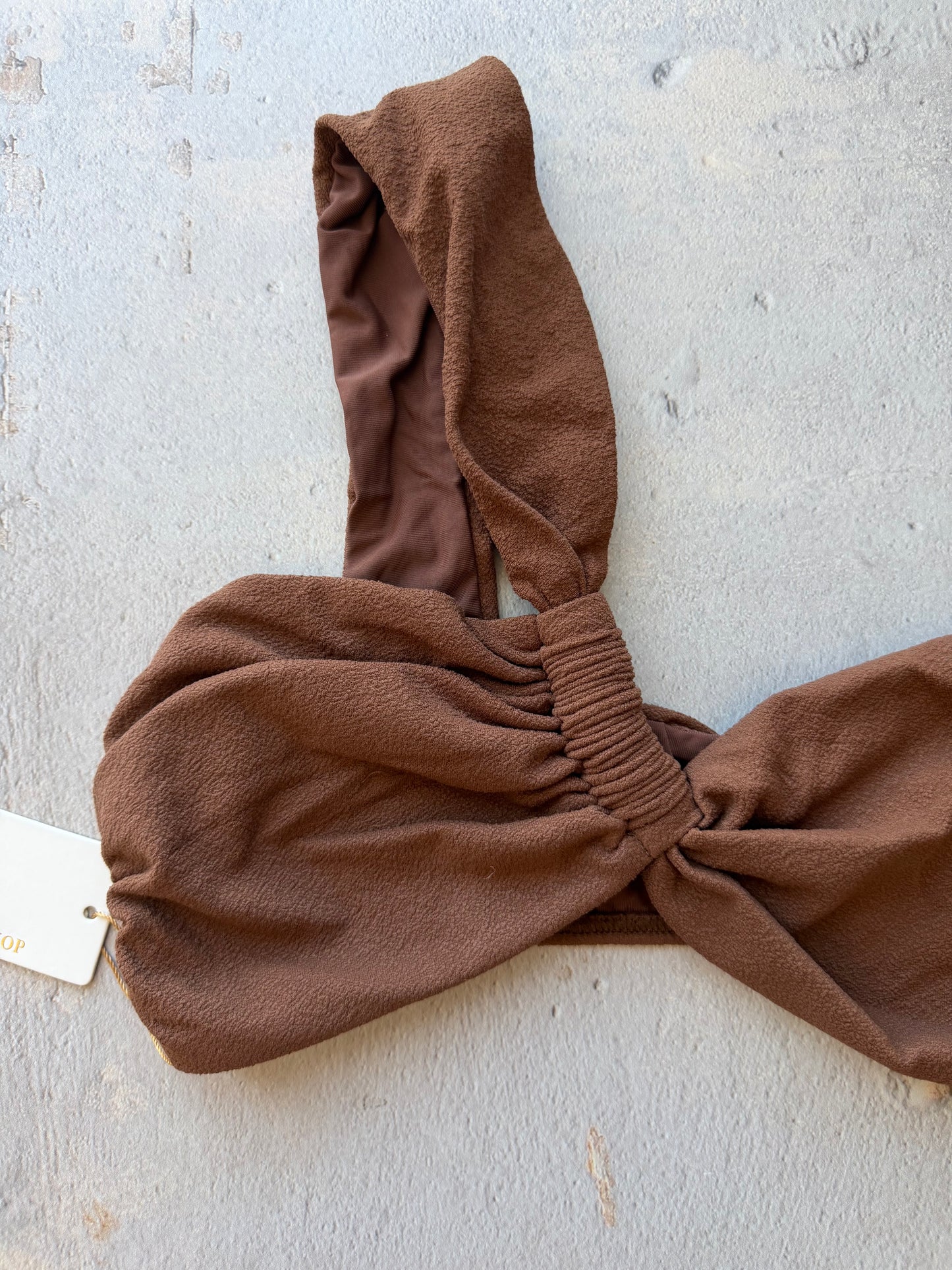 Cacau Brown Seashore Textured Greek Bikini Top