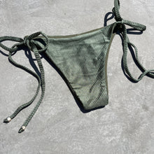 Load image into Gallery viewer, Army Green Ribbed Side Tie Bikini Bottom
