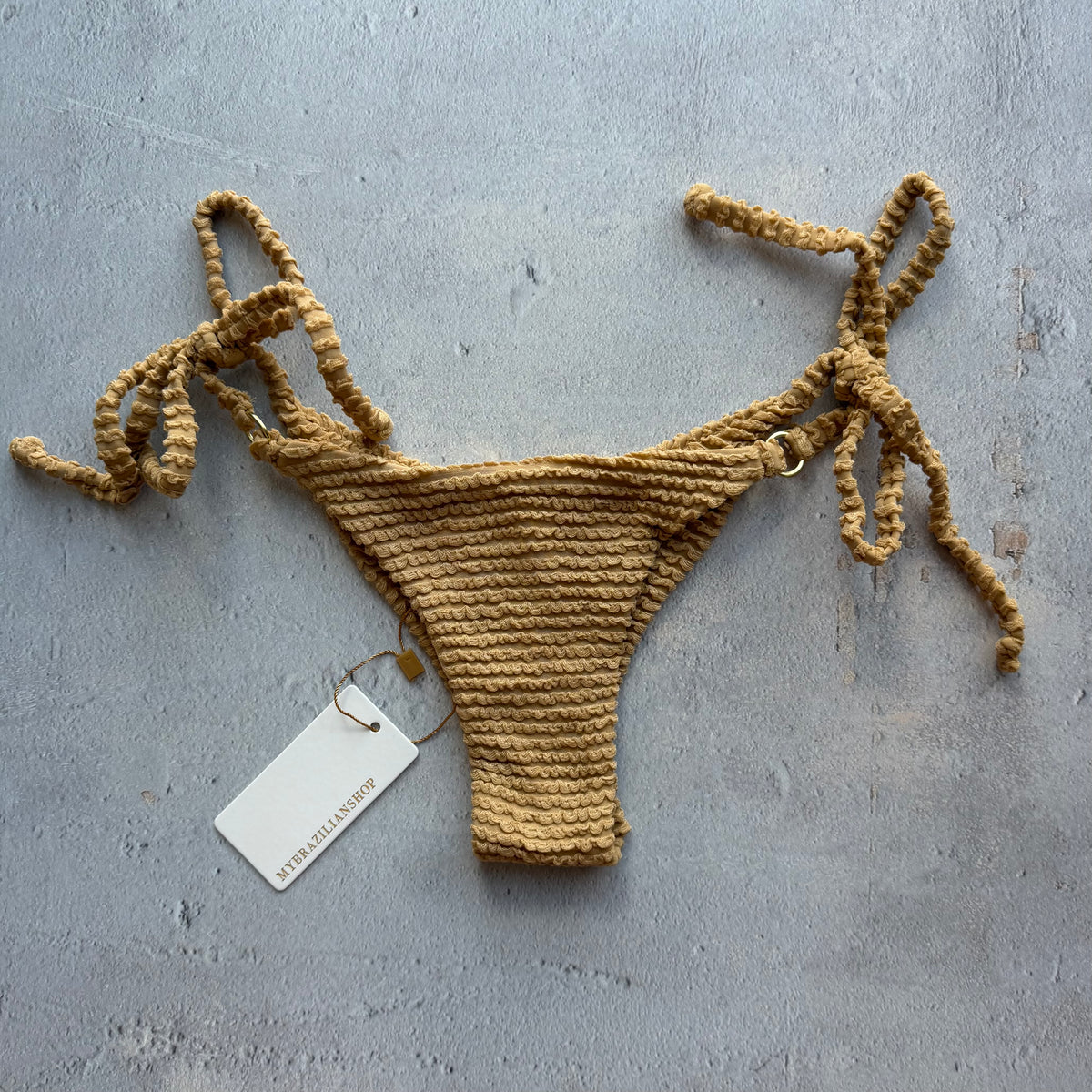 Sand Brown Textured Katie Side Tie Bikini Bottom