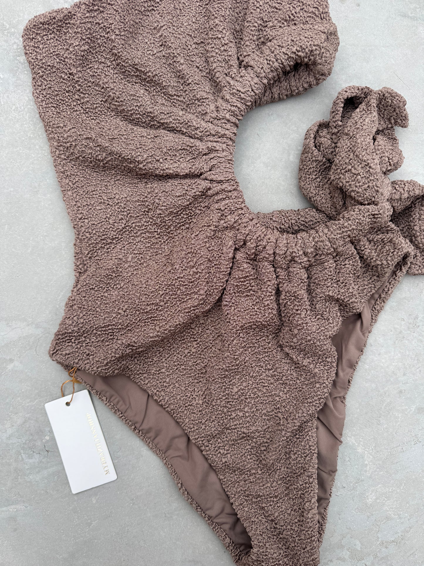 Chocolate Mousse Beehive Textured One Shoulder One Piece Swimwear