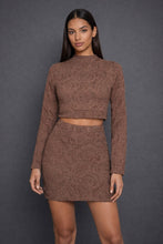 Load image into Gallery viewer, Mallorca Brown Sparkling Macrame Long Sleeve Crop Top