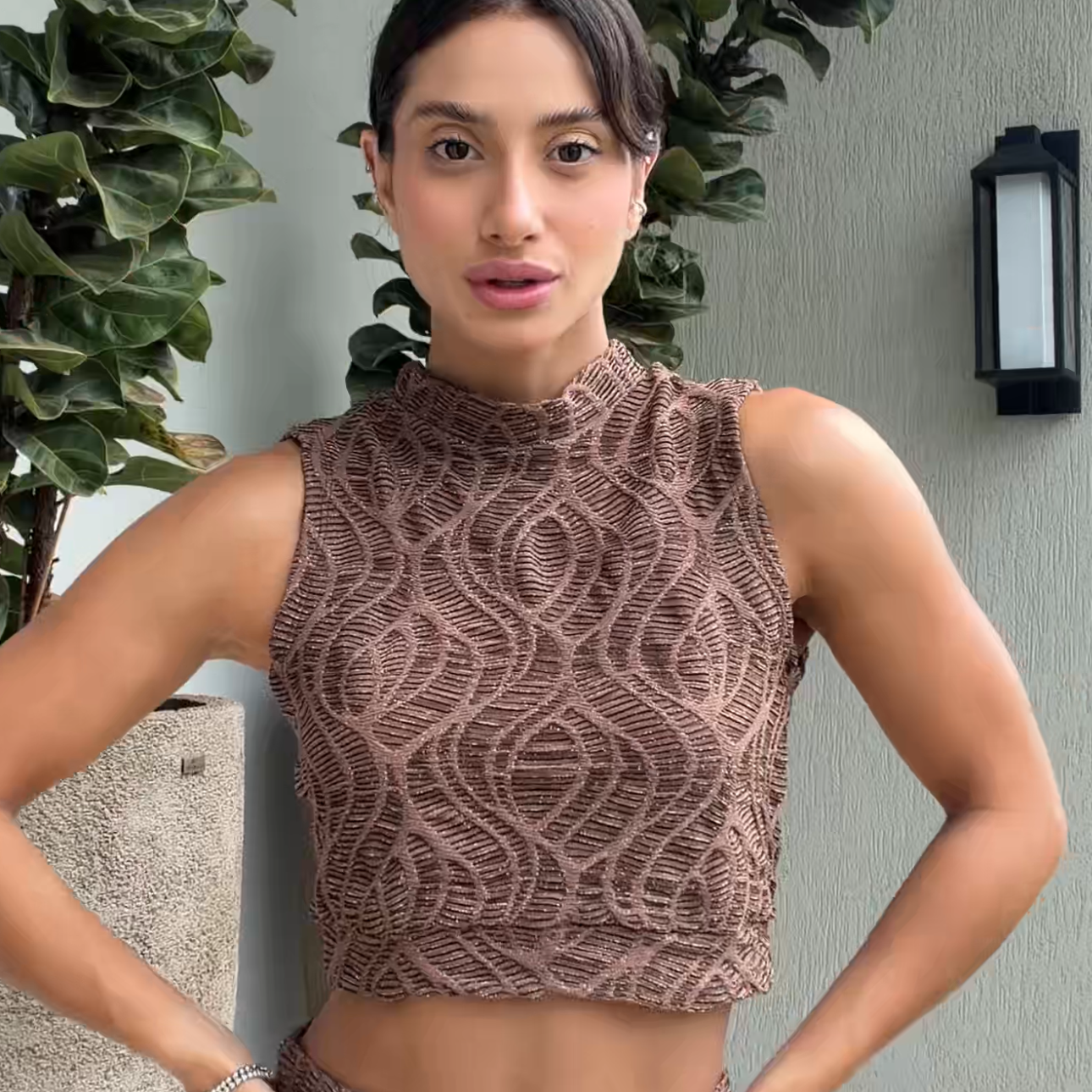 Mallorca Brown Sprakling Macrame Tank Crop Top