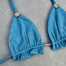 Load image into Gallery viewer, Formentera Blue Lux Textured Triangle Frill Bikini Top