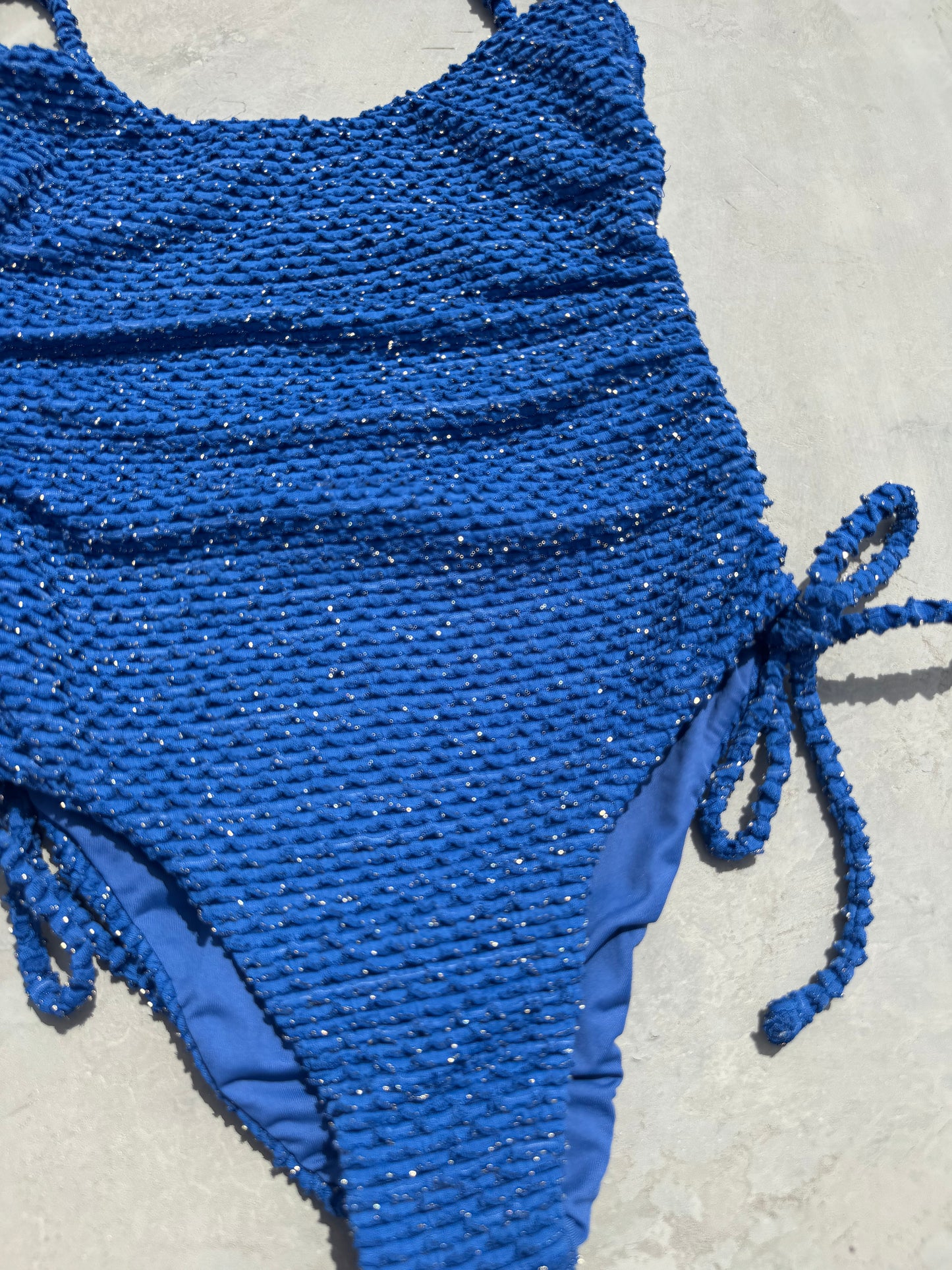 Blue Sparkling Mermaid Weave Textured Luanda One Piece Swimwear