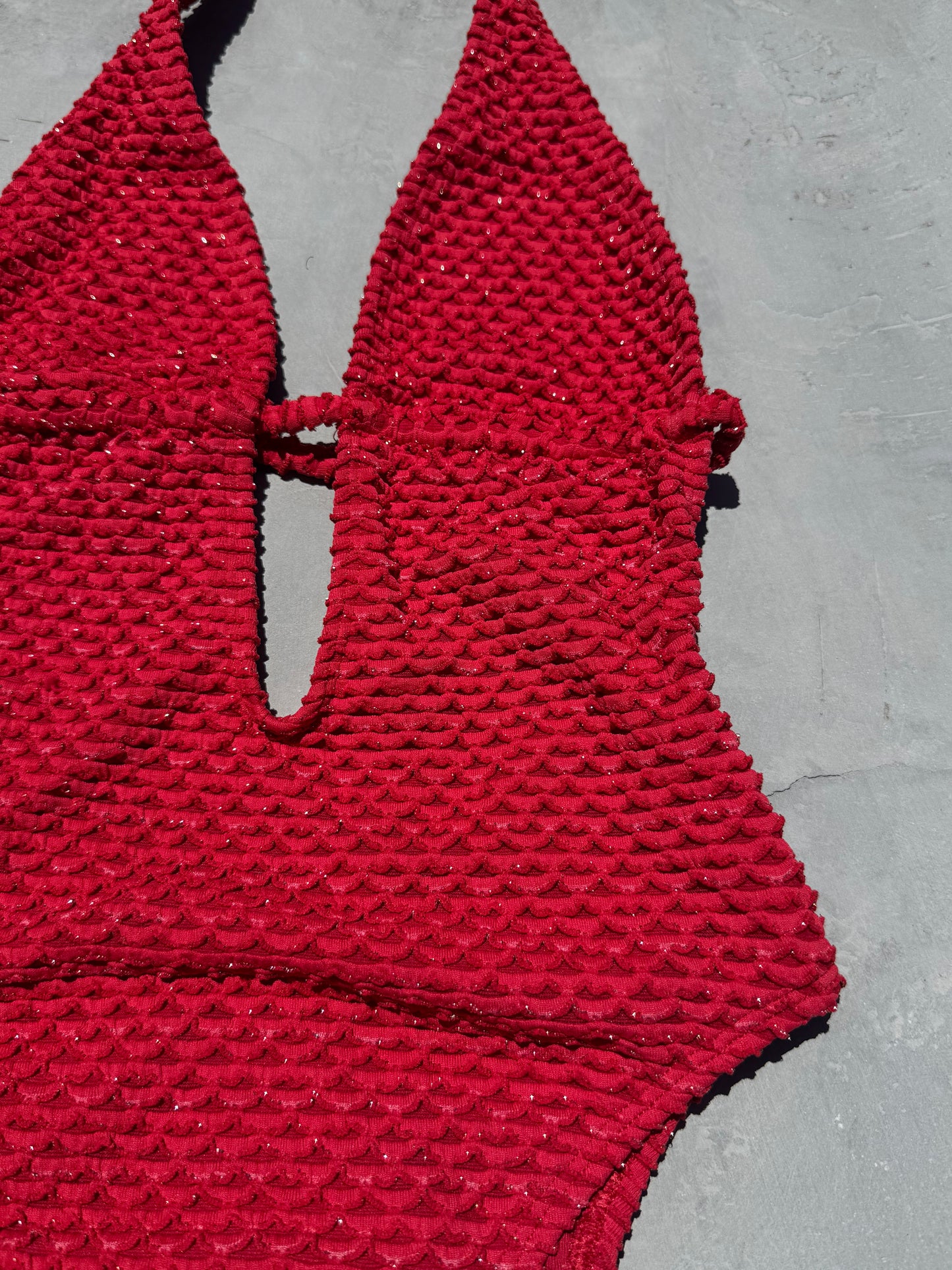 Red Sparkling Mermaid Weave Textured Jessica One Piece Swimwear