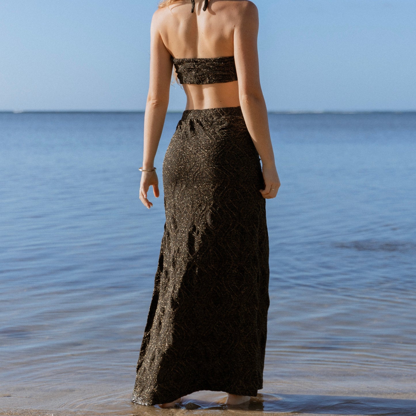 Mallorca Black Sparkling Macrame Long Skirt