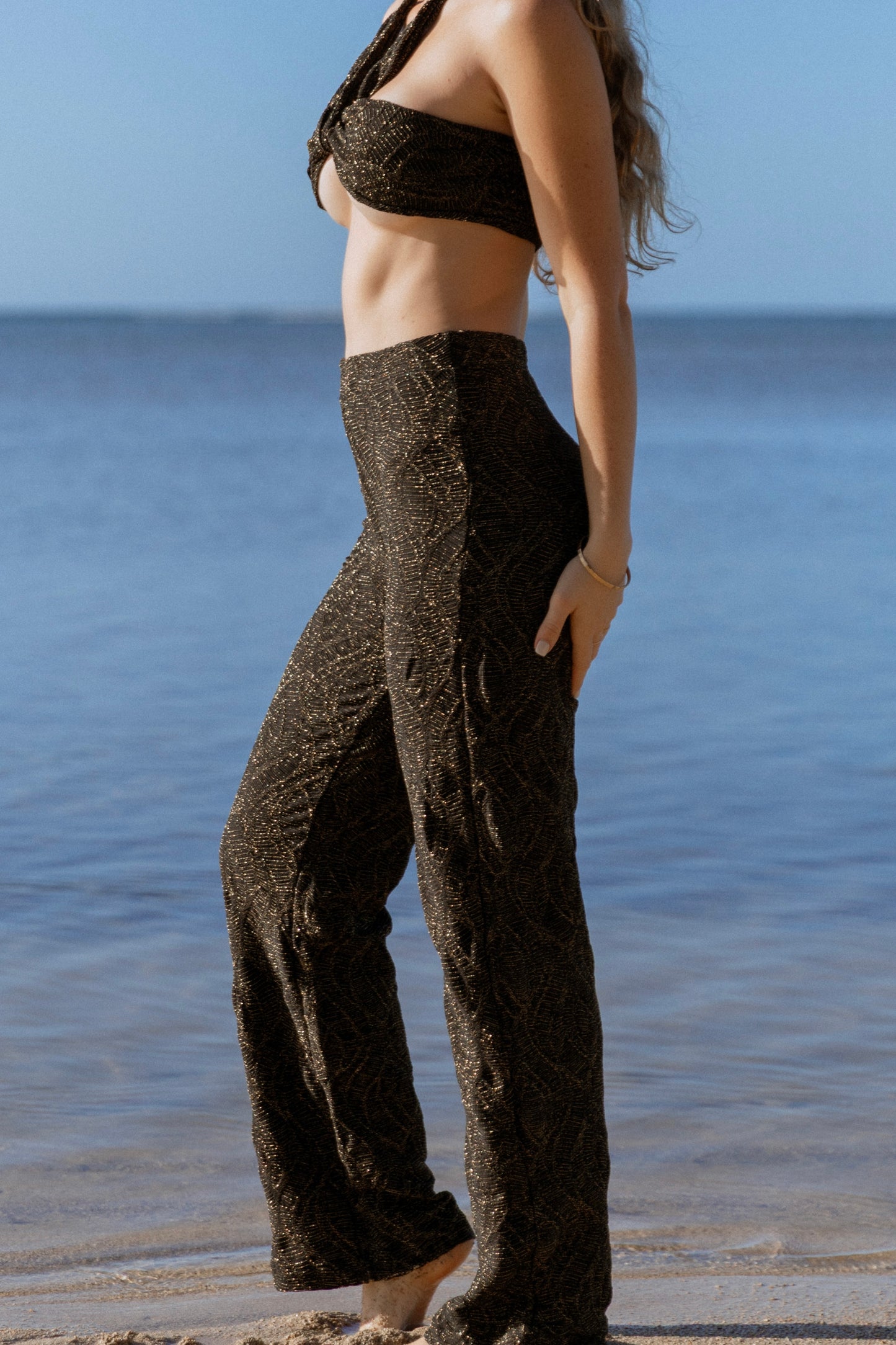 Mallorca Black Sparkling Macrame Seamless Pants