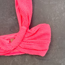 Load image into Gallery viewer, Neon Pink Flamingo Textured Greek Bikini Top